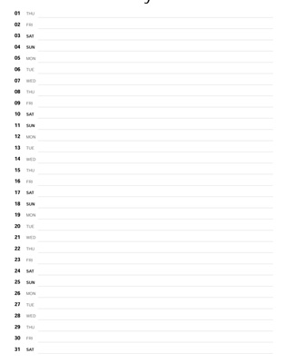 Preview of the 2026 all months day list printable PDF