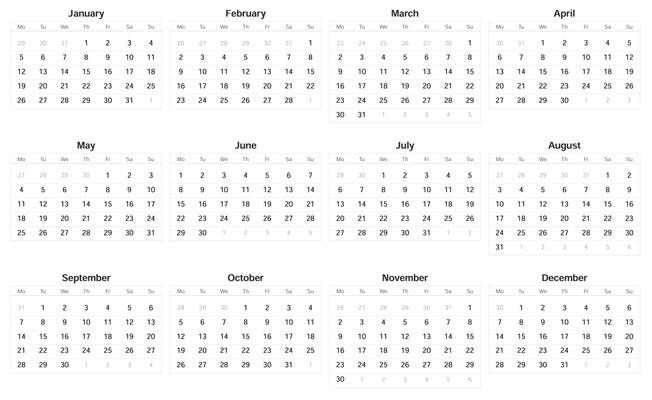 Preview of the 2026 12 months on one page, monday printable PDF