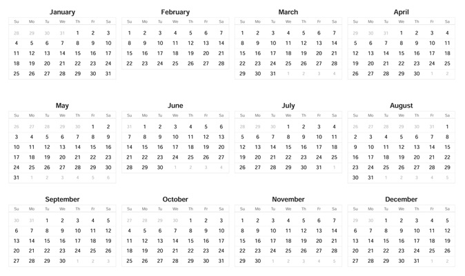 Preview of the 2026 12 months on one page, sunday printable PDF