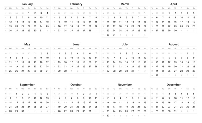 Preview of the 2026 12 months on one page, monday-week-numbers printable PDF