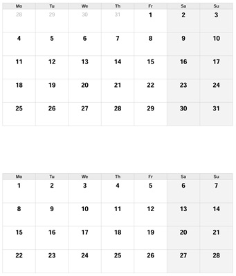 Preview of the 2026 2 months per page, monday printable PDF